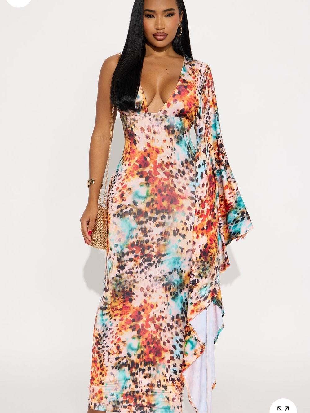 Multicolor One-Shoulder Maxi Dress